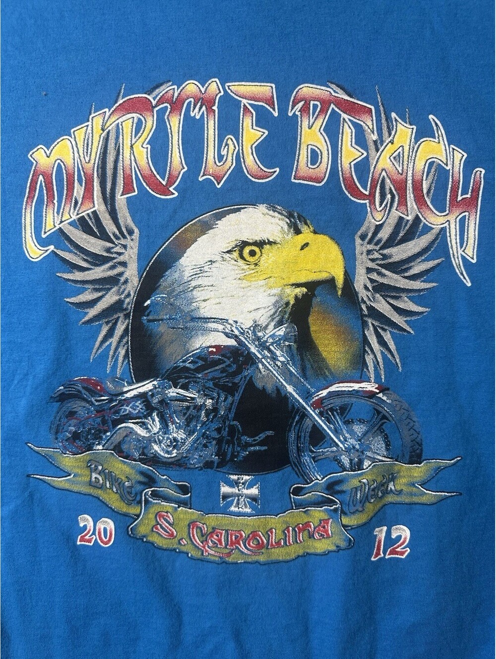 2012 Myrtle Beach Bike Week Eagle Chopper Double Sided T Shirt Large Blue